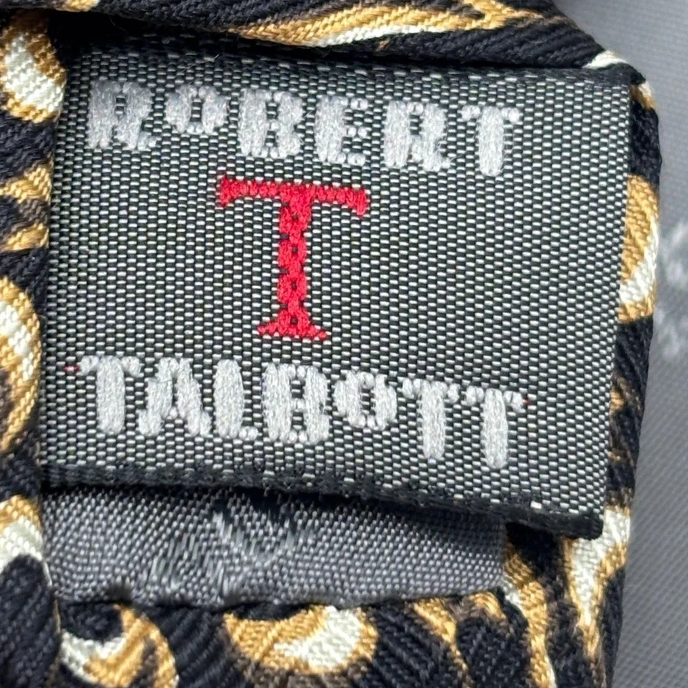 Robert Talbott/H. Stockton Silk Necktie Black Gold Scroll Made in USA Designer